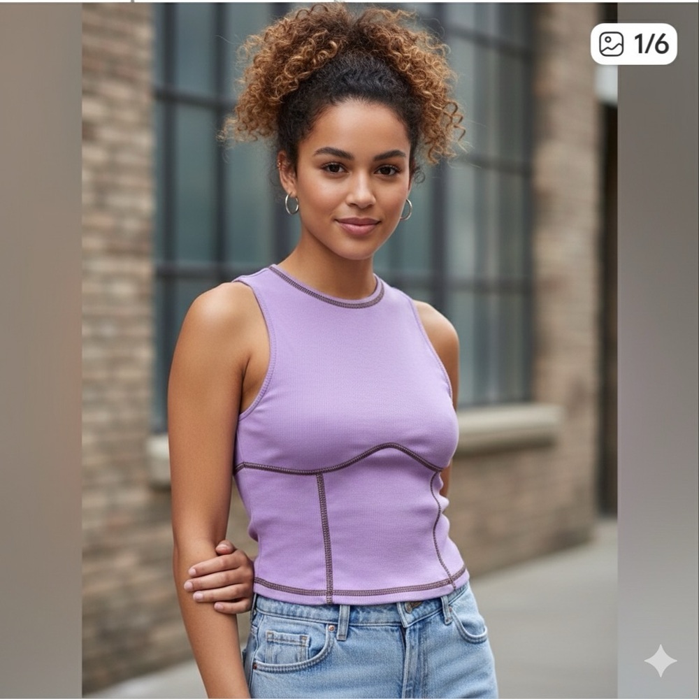 Aritzia Sunday Best lilac ribbed cropped top, sleeveless, crew neck,stretchy, S
